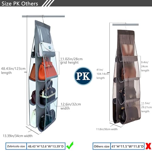 Grey 2-Pack Purse Organizer for Closet Hanging Handbag Storage Heavy Duty