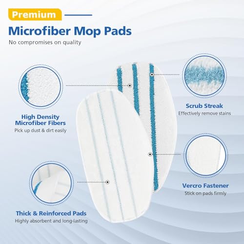 6 Pack Replacement Steam Mop Pads for PurSteam ThermaPro 10-in-1, LINNIW (Velcro Whole-Back, 6-Tab Compatible) - Variation: 6