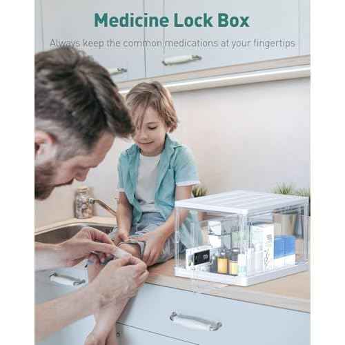 Uniclife Medicine Lock Box with Combination Lock 13 L Large Locking Medication Box Lockable Storage Box for Personal Items Phones Food & Snacks Stackable Fridge Lock Box for Home Office and School