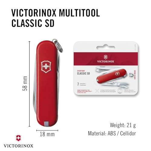 Victorinox Classic SD Swiss Army Knife Red | Compact Multi-Tool Pocket Knife