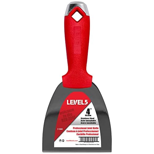 4" Stainless Steel Drywall Joint Knife - LEVEL5 | Pro-Grade | Metal Hammer End | Sheetrock Gyprock Plasterboard Mud | 5-504