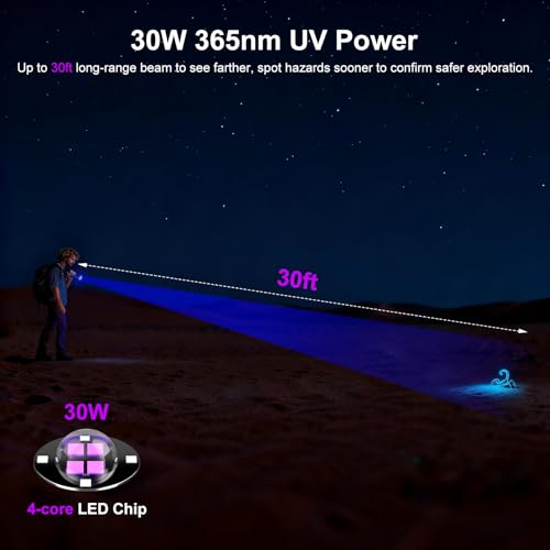 Goreit 365nm Black Light UV Flashlight Rechargeable with Filter Lens & LCD Display - Black