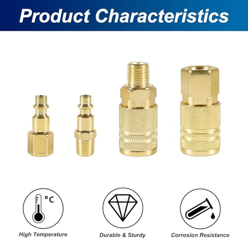 DIANN 12pcs Air Coupler and Plug Kit 1/4 Inch NPT Brass Air Hose Fittings Brass Quick Connector Air Fittings