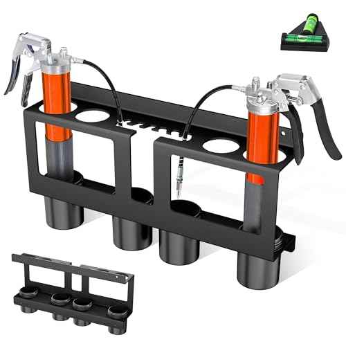 Grease Gun Holder,Grease Gun Rack Wall Mount Compatible with 2 Grease Guns,Grease Gun Storage with Removable Drip Cups &Spare Grease Tube Holder for Workshop, Garage