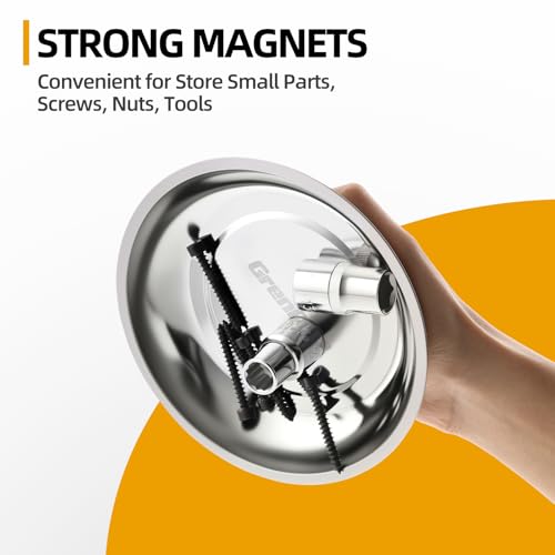 Grenpro 4-Pack Magnetic Parts Tray Set, Heavy-Duty 3/6 Inch Round & Square, Metallic Silver