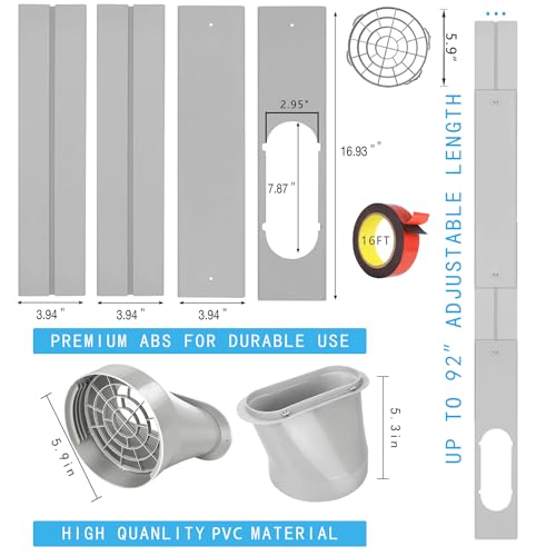 JENCEAILL Portable AC Window Vent Kit - Adjustable Exhaust Hose & Seal Plate for Sliding Windows