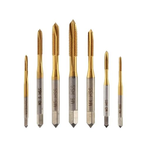 7 Pack Spiral Point Tap Set, M2 M2.5 M3 M3.5 M4 M5 M6 Metric Thread Screw Taps,Titanium Coated High Speed Steel HSS6542 Machine Tapping Threading Repair Tool(Size:7pcs)