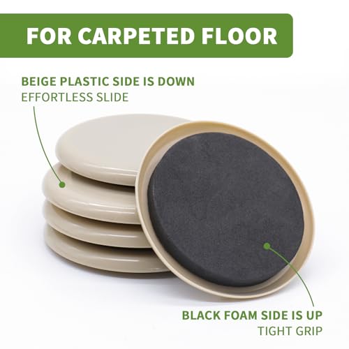 Covercorner 8 pcs 3.5-inch Beige Furniture Sliders for Carpet - Heavy Duty Moving Pads
