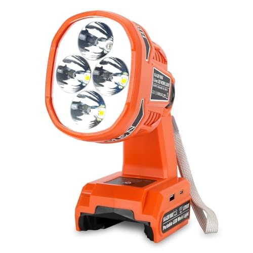 Cordless LED Flashlight for Black and Decker 20v Battery, 22W LED Work Light with USB-A&USB-C 2.1A Fast Charging Ports for Jobsite, Car Repairing, Camping, Emergency