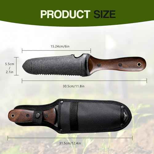 Gracfulcub Garden Knife for Weeding, Garden Tools with Sheath, Full-Tang Wood Handle, 7" Stainless Steel Blade with Cutting Edge