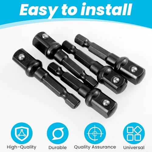 3/8 Adapter For Impact Driver 5pcs Black Drill Socket Adapter 1/4 Inch To 3/8 Socket Adapter Kit Square Socket Bit Adapter For Impact Driver Automotive Diy Extension Socket Driver Bits (3/8x50mm)