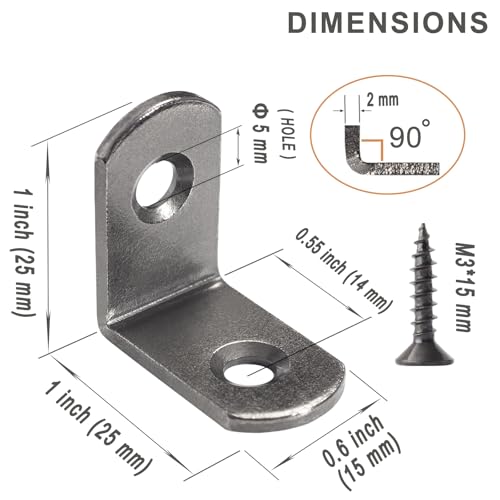 Gun Metal L Bracket 1x1 Inch Corner Support Metal Fastener Set