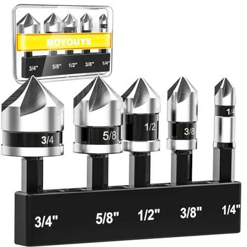 Countersink Drill Bit Set for Metal 5 Pieces - M2 Cobalt Countersunk Bits,5 Flute 82 Degree,1/4" Hex Shank Countersunk Bit Set 1/4'' 3/8'' 1/2'' 5/8'' 3/4'' for Drilling Copper, Aluminum, and Wood.