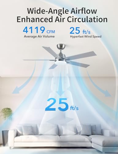 Rayqueen 52-Inch Nickel Ceiling Fan with Lights, Remote & Downrod Mount