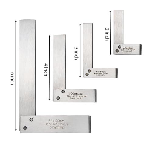 Suwimut Machinist Square Set 2/3/4/6 in - Hardened Steel 90° Ruler Squares
