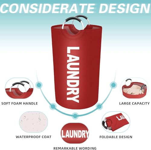 Vivicreate 115L Tall Collapsible Laundry Basket with Aluminum Handles - RED