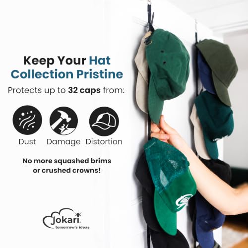 Jokari 2-Pack Over-the-Door Cap Rack Organizer Holds 16 Hats, No Hardware Needed