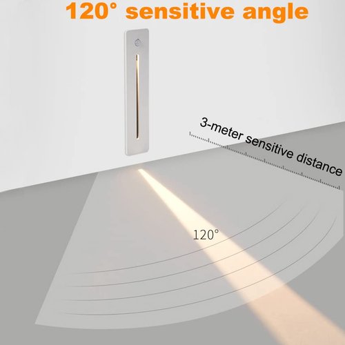 LUMINTURS Integrated PIR Motion Sensor, Dusk to Dawn Photocell Sensor LED Step Light for Indoor and Outdoor Stairway Light Silver Warm White(3000K)