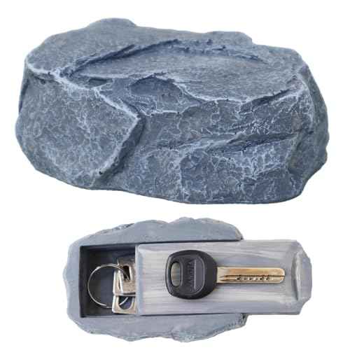 Hide a Spare Key Outdoor Waterproof Fake Rock Key Hider Safe Storage Lock Box For Outside Indoor Garden Ornament Decorative Faux Stone Large Size Design House Holder