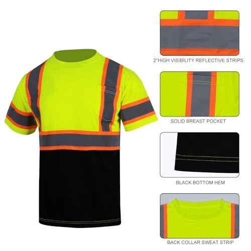 VENDACE 3pcs Safety Reflective High Visibility Shirts for Men ANSI Class 3 Hi Vis Construction Work T Shirts Short Sleeve