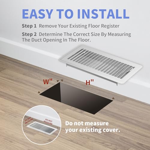 Howeall 4x10 White Floor Register - Heavy Duty Steel Vent Cover with Adjustable Airflow