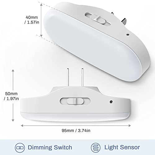 DORESshop LED Night Light 2 Pack Dusk to Dawn Wall Plug-in with Dimming, Daylight White