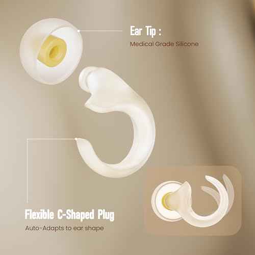 Ear Plugs, Medical Grade Silicone Ear Plugs for Sleeping, 25dB Ear Plugs for Noise Cancelling, 1g Extra-light Weight Earplugs, Auto-Adjustable C-shaped Ear Plugs, Prolonged Wearing, Sleeping, DCSIMASI