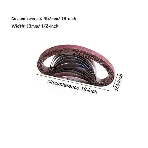1/2 x 18 Inch Aluminum Oxide Sanding Belts, 4 Each of 40/60/80/120/180/240 Assorted Grits Abrasive File Belts for Air Belt Sander, 24-Pack