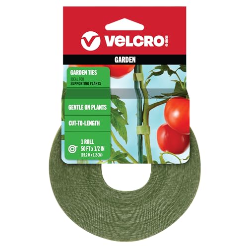 VELCRO Brand Recycled Plastic Garden Ties 50 Ft x 1/2 in Green, Adjustable Plant Support