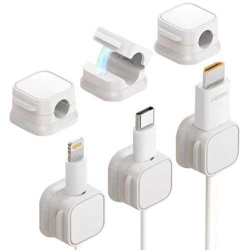 6 Pack Magnetic Cable Clips Cord Holder for Home Office Under Desk Cable Management Wire Holder Keeper Organizer Desk Phone Wall Desktop Nightstand