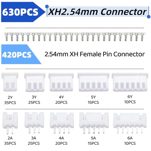 EGSCST 630PCS JST XH Connector Kit 2.54mm Pitch Female & Male Terminals with Variants