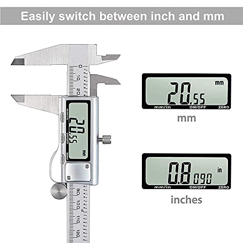LOUISWARE Silver Digital Caliper 6 Inch/150mm Stainless Steel Electronic Measuring Tool with LCD Screen