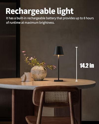 KDG 2 Pack Black Cordless Rechargeable LED Desk Lamps, Touch Dimmable