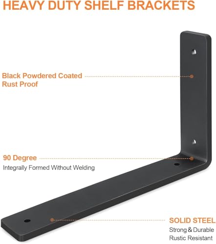 Aunulahca Heavy Duty 10-Inch Black Shelf Brackets 6 Pack for DIY Floating Shelves