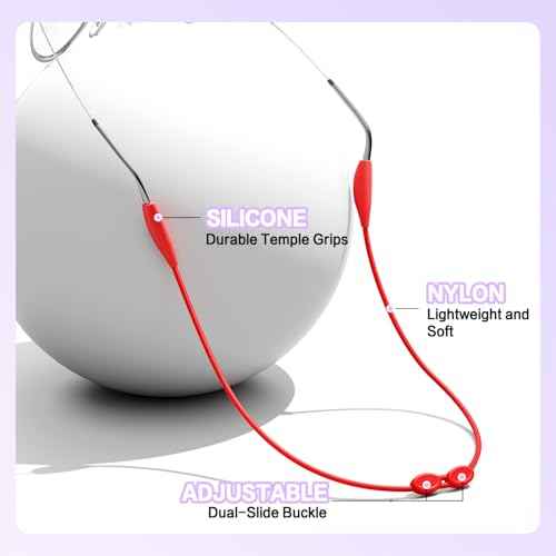 Kids Glasses Strap, No Tail Eyeglasses Strap For Kids 3Pcs, Age 3-12 Baby Sunglasses Straps for Girls, Boys, Toddler, Adjustable Eyewear Retainer for Sports (Black, Red, Purple, 9.5in)