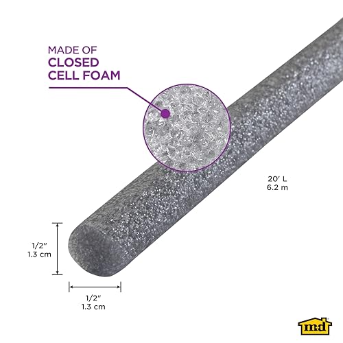 MD Building Foam Backer Rod, Gray, 1/2in x 20ft for Medium Gaps