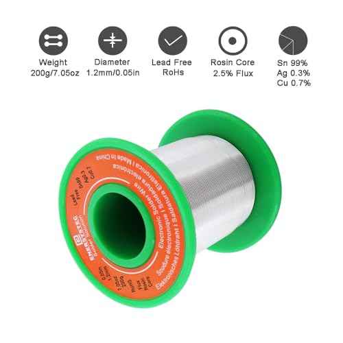 Lead Free Electronics Solder Wire 1.2mm 200g, Rosin Flux Core Electric Solder Wire Alloy Sn99 Ag0.3 Cu0.7 No Clean 0.05 Electronic Soldering Easy Flow Unlead Solder Wire No Lead