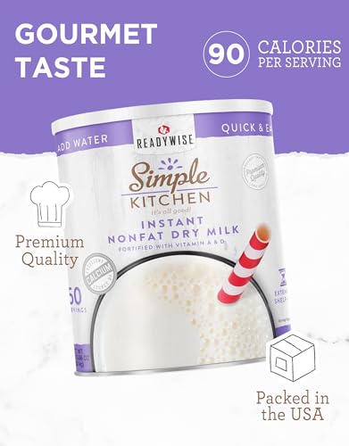 ReadyWise Instant Nonfat Dry Milk Powder 50 Servings for Camping & Emergency