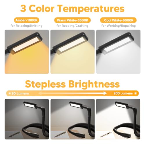 EastPin Black Rechargeable Neck Reading Light with Stepless Dimming