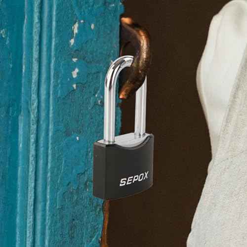 SEPOX¢ç Twins 1-9/16" All-Weather Outdoor Padlocks Keyed Alike, Long Shackle, Solid Steel Lock, Heavy-Duty with Black Cover, Design for Gate Fence Cabinet Toolbox School Gym Locker with 2pcs Same Key
