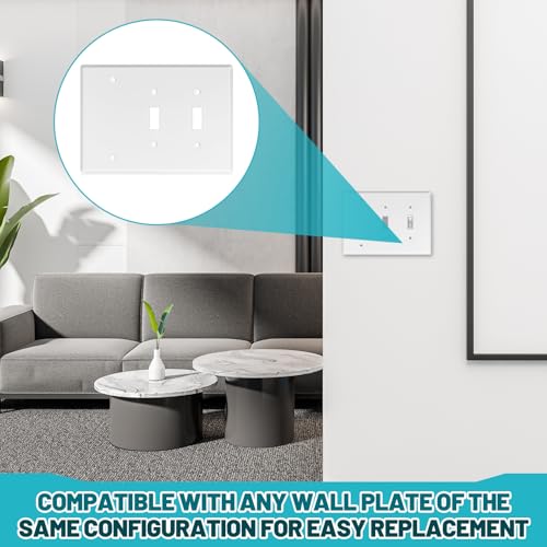 Kingdder Stainless Steel 3-Gang Wall Plate with 1 Blank and 2 Toggle Switch Openings - Model 1-Blank/2-Toggle