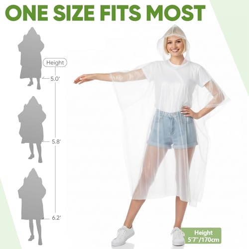 APEXUP Disposable Rain Ponchos for Adults - Clear 50 Pack, Family-Size Waterproof Cover