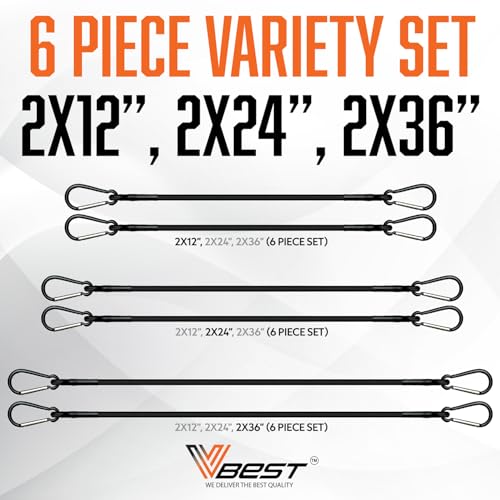 Heavy Duty Bungee Cords with Carabiner Hooks - 6 Pack Outdoor & Cargo Use