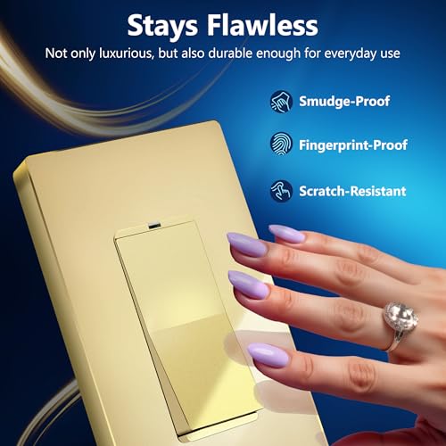 LIDER Gold Single Pole Light Switch 15A Frameless Decorator Style
