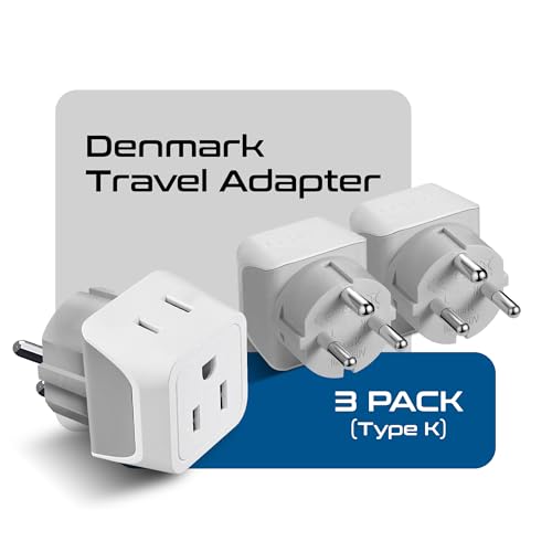 Ceptics White Denmark Travel Adapter Plug with Dual US Input - Compact & Safe (3 Pack)