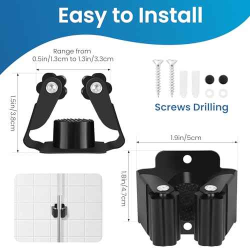 Broom Holder Wall Mount, 4PCS Broom Hanger Wall Mount, Stainless Steel Heavy Duty Mop Holder Broom Mop Hanger Wall with Screws, Garden Outdoor Tool Organizer Rack Broom Hanger (Black)