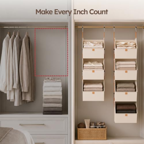 Homsorout Beige 4-in-1 Hanging Closet Organizer with 4 Detachable Shelves