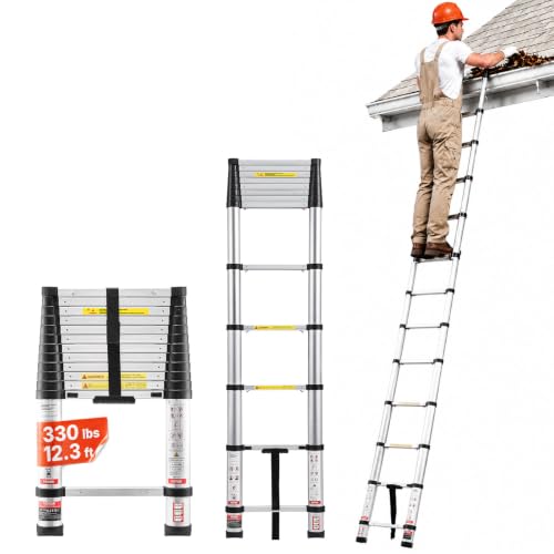 VEVOR 12.5ft Telescoping Aluminum Ladder - Lightweight Multi-Purpose Extension, Heavy Duty 330LBS Capacity