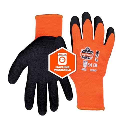 Ergodyne ProFlex 7401 Coated Winter Work Gloves, Latex Coated Palm, Thermal Fleece Lining, Orange