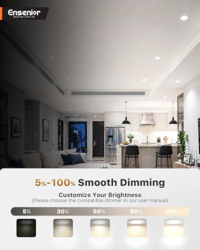 Ensenior White 6 Inch LED Recessed Can Lights 5CCT, 9W, 1000LM, 6 Pack